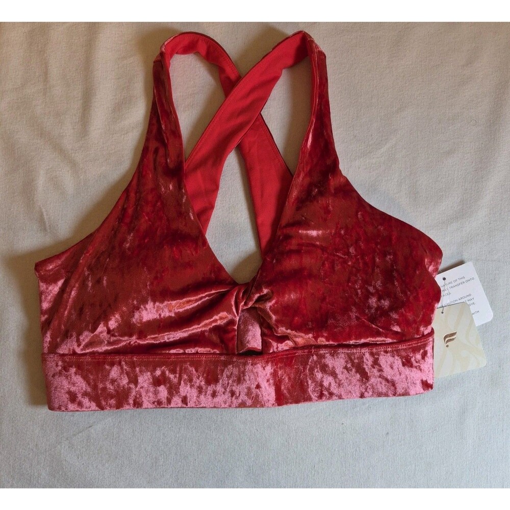 Fabletics Women's Oasis Crushed Velour Twist Sports Bra Size L/10 Strawberry Red